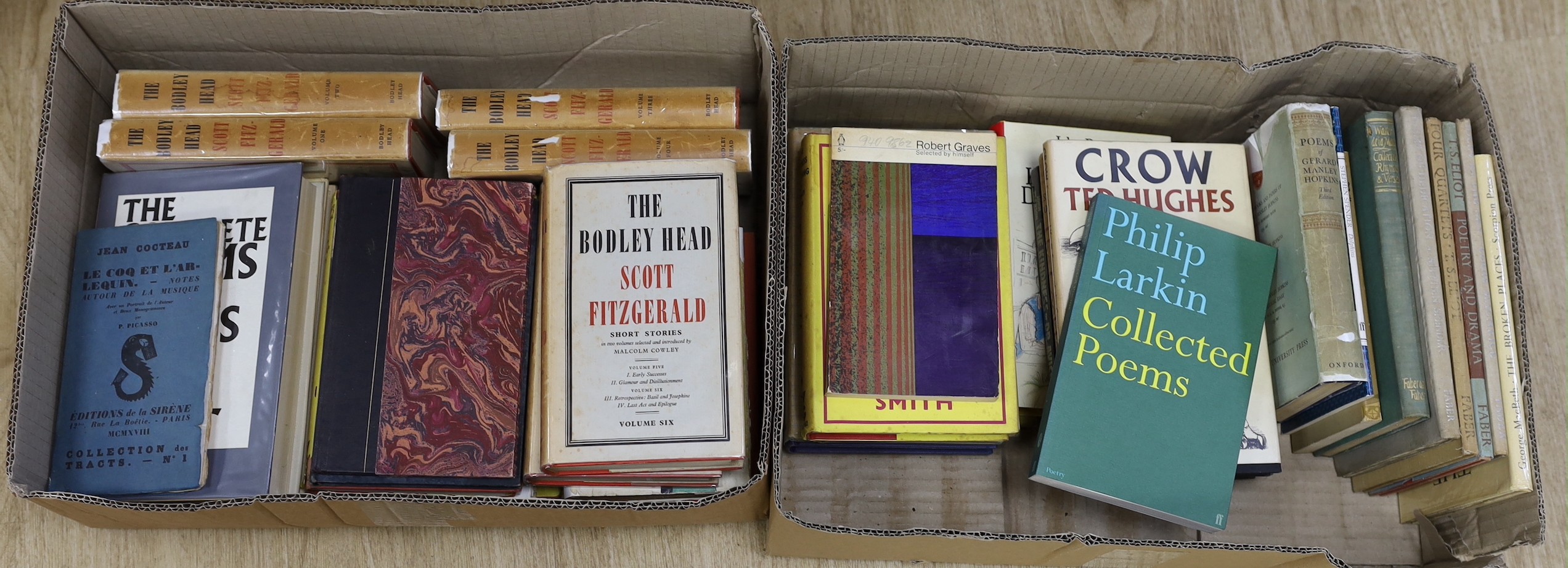 Hughes, Ted - Crow: from the life and songs of the crow. First edition. half title and d/wrapper. 1970; Fitzgerald, F. Scott - The Bodley Head Scott Fitzgerald. 6 vols. d/wrappers. 1961 (etc., various editions); sold wit